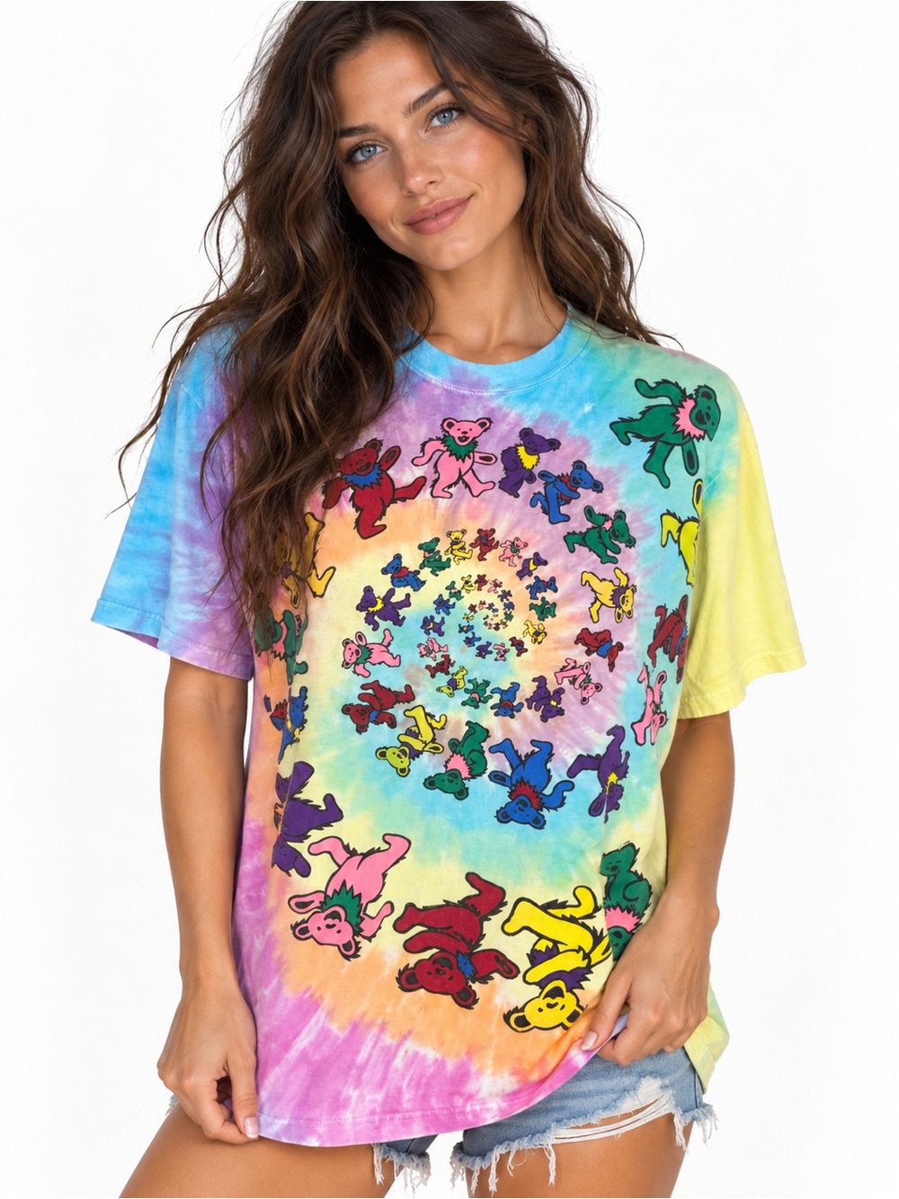 Liquid Blue Grateful Dead Dancing Bears Tie Dye T Shirt Medium Spiral Deadhead